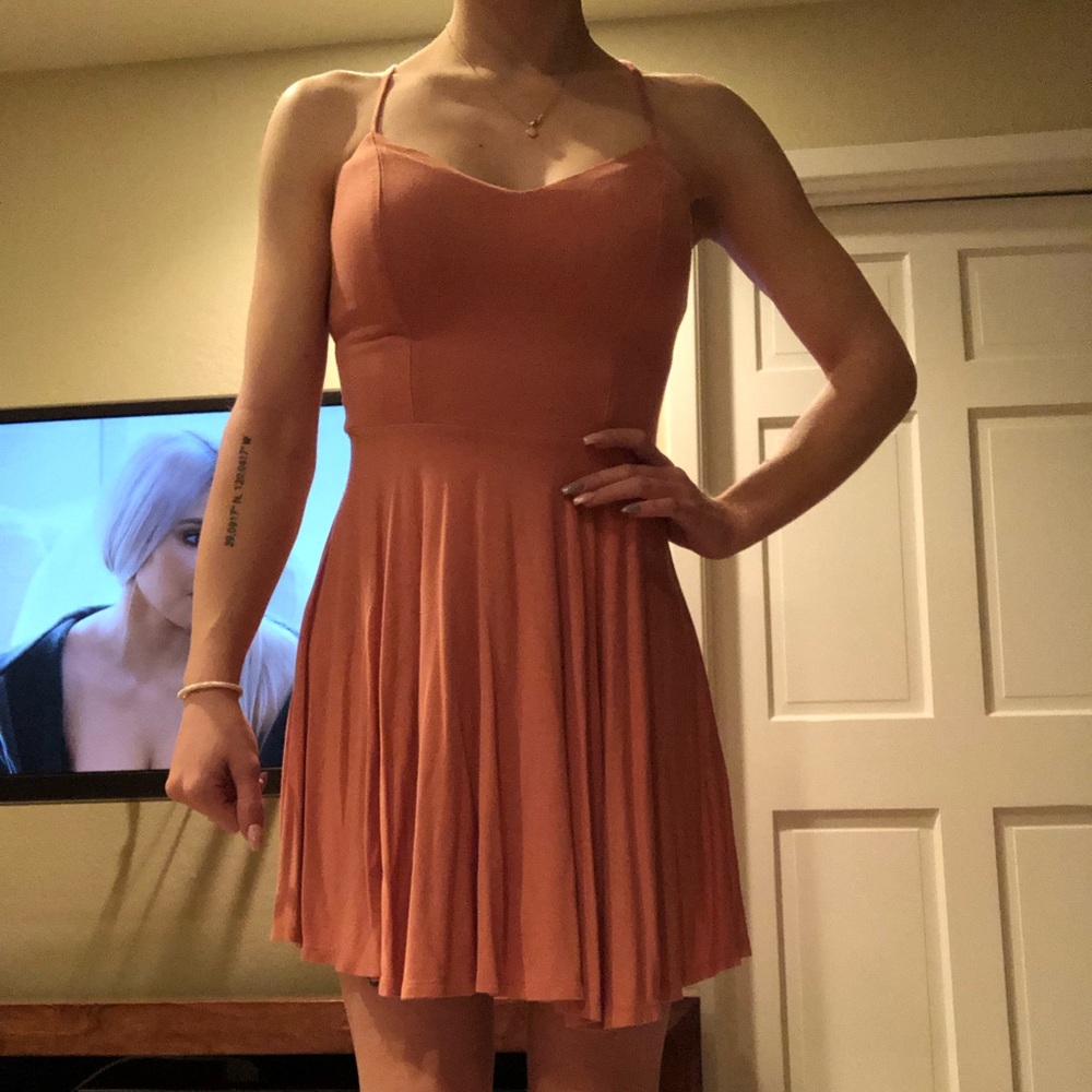 F21 pink spaghetti strap skater dress